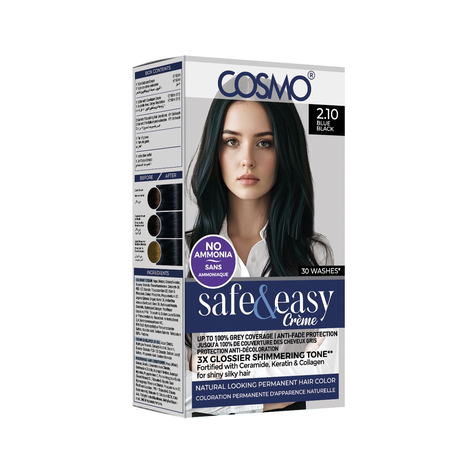Safe Easy SAFE & EASY CREAM NO AMMONIA PERMANENT HAIR COLOR KIT NATURAL BLACK 2.