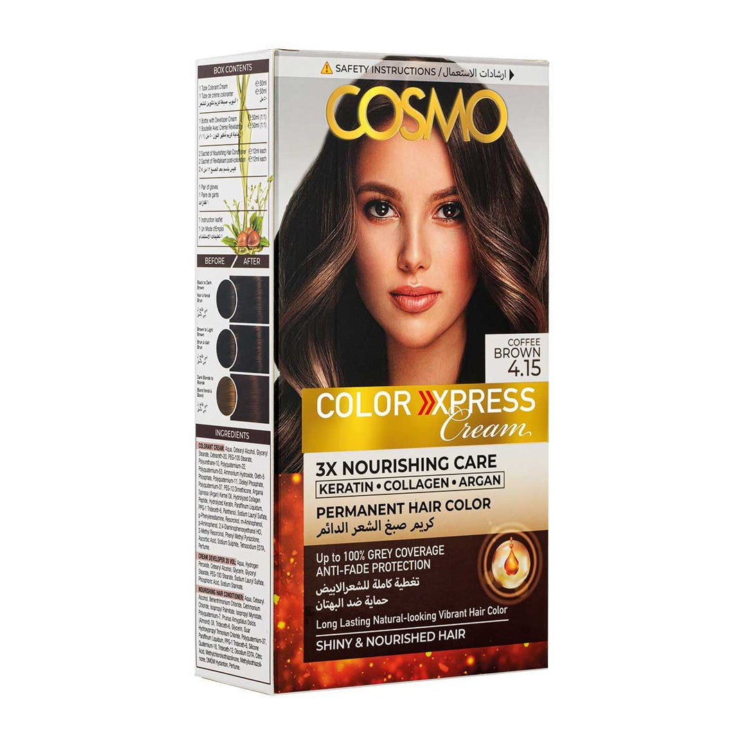 COLOR EXPRESS PERMANENT HAIR COLOR CREAM KIT COFFEE BROWN 4.15