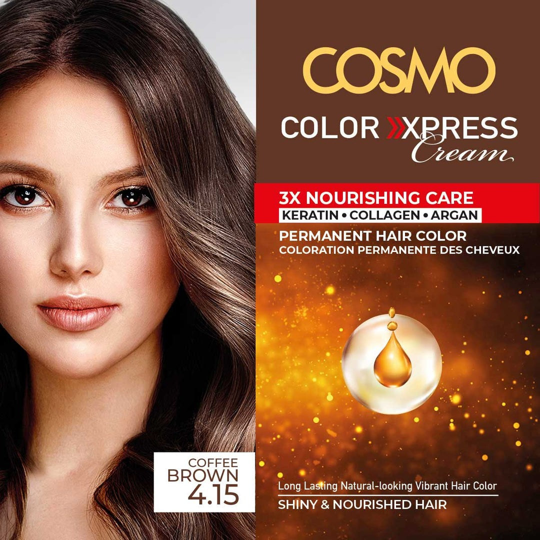 COLOR EXPRESS PERMANENT HAIR COLOR CREAM KIT COFFEE BROWN 4.15