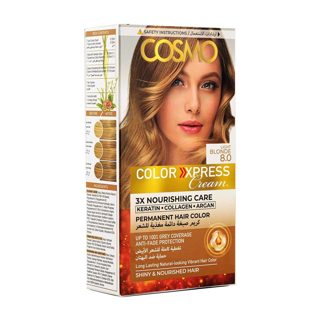 COLOR EXPRESS PERMANENT HAIR COLOR CREAM KIT LIGHT BLONDE 8.0