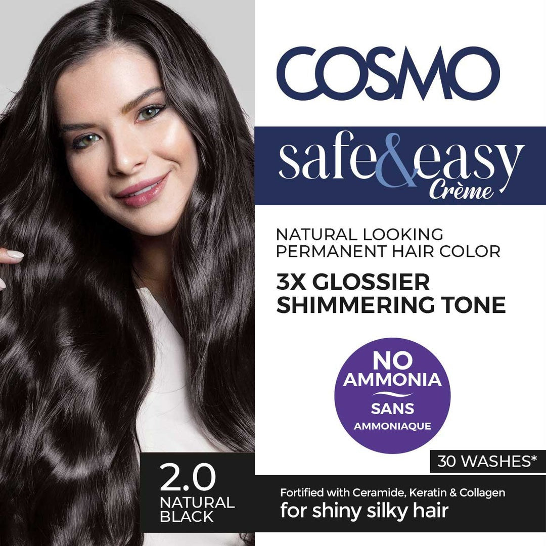SAFE & EASY CREAM NO AMMONIA PERMANENT HAIR COLOR KIT NATURAL BLACK 2.0
