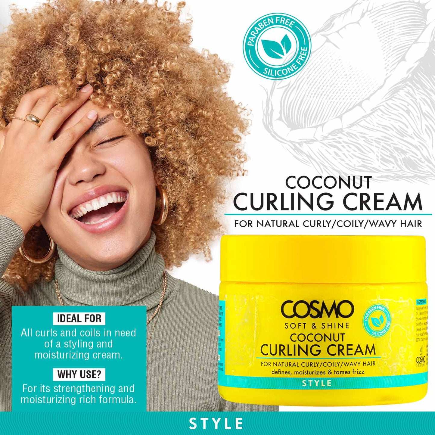 Cosmo Soft & Shine Coconut Curling Cream Style “ 325G