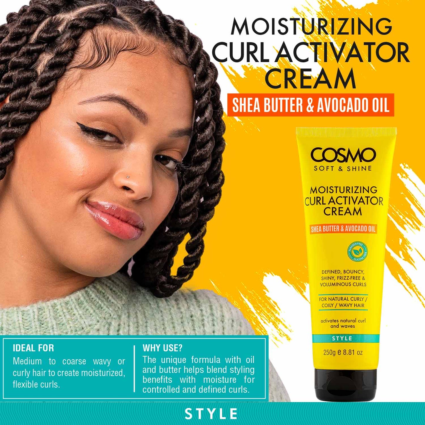 Cosmo Soft & Shine Moisturizing Curl Activator Cream Style “ 250Ml (Tube)