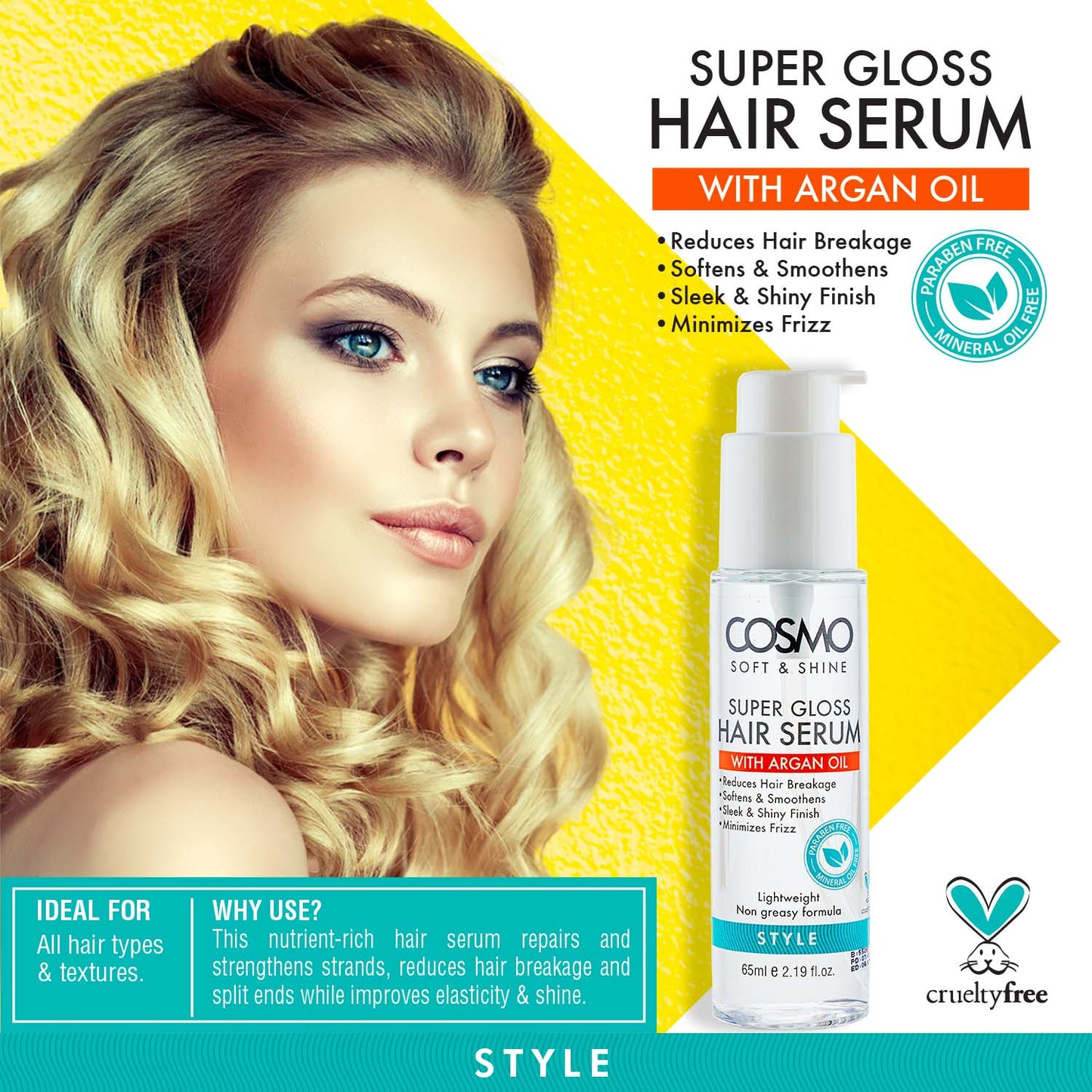 Cosmo Soft & Shine Super Gloss Hair Serum  Style - 65Ml