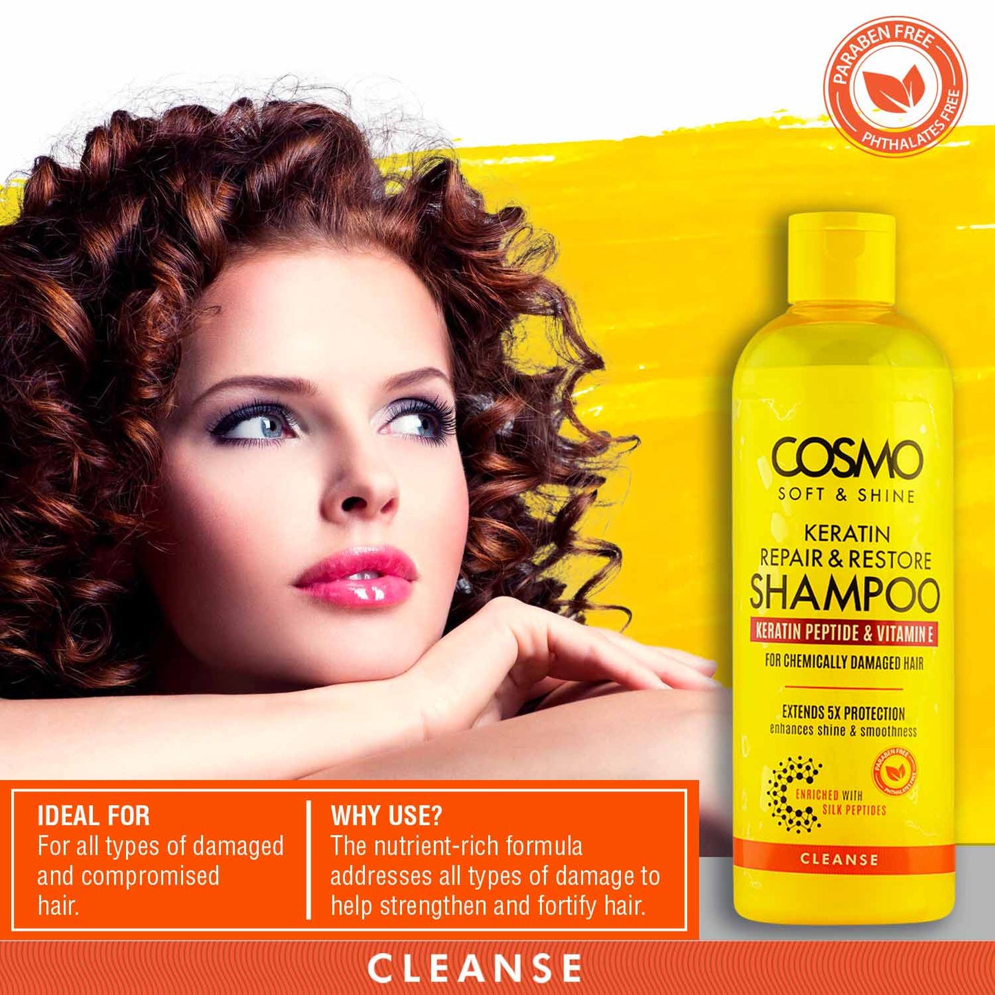 Cosmo Soft & Shine Keratin Repair & Restore Shampoo “ 480Ml