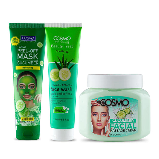 Refreshing Cucumber For Glwoing Skin - Cucumber Facial Massage Cream + Cucumber Face Wash + Cucumber Peel Of Mask